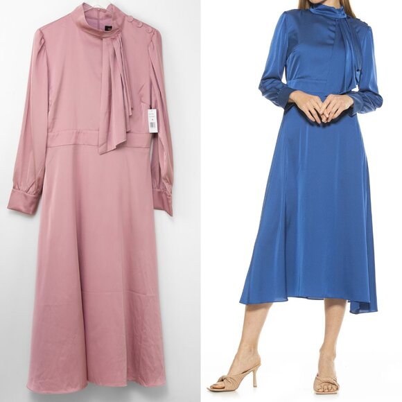 Alexia Admor Dresses & Skirts - Alexia Admor Brooklyn Dress Mock Neck Midi Fit & Flare Blush Pink Size 12 New